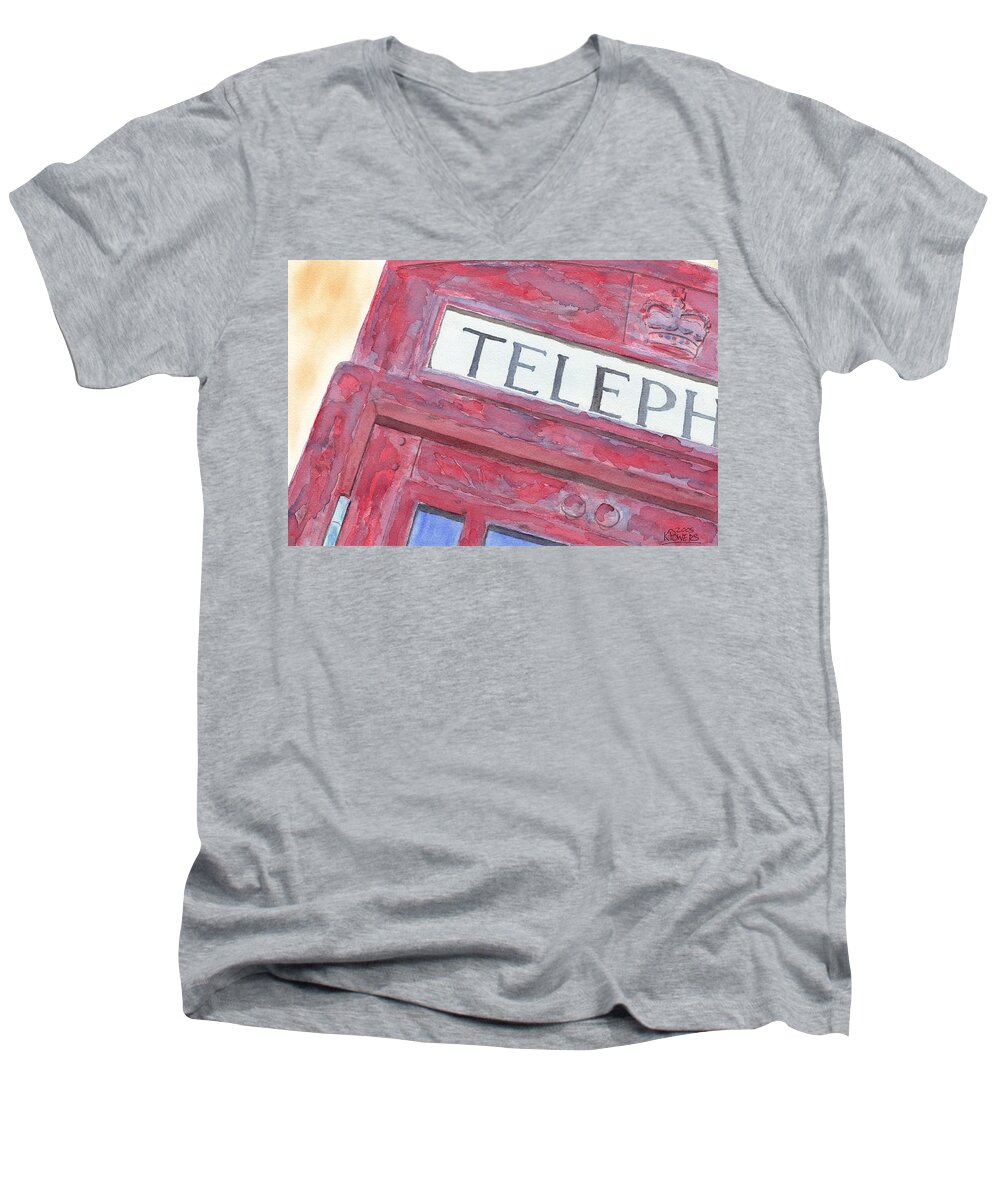 Telephone Men's V-Neck T-Shirt featuring the painting Telephone Booth by Ken Powers