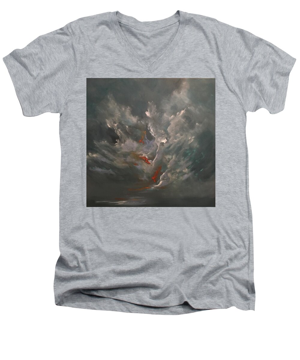 Abstract Men's V-Neck T-Shirt featuring the painting Tenebrious by Soraya Silvestri