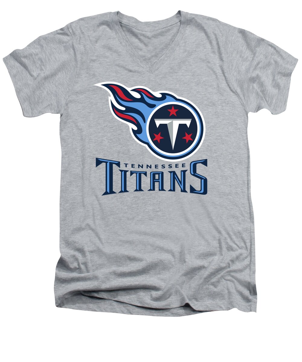 Tennessee Titans Men's V-Neck T-Shirt featuring the mixed media Tennessee Titans on an abraded steel texture by Movie Poster Prints
