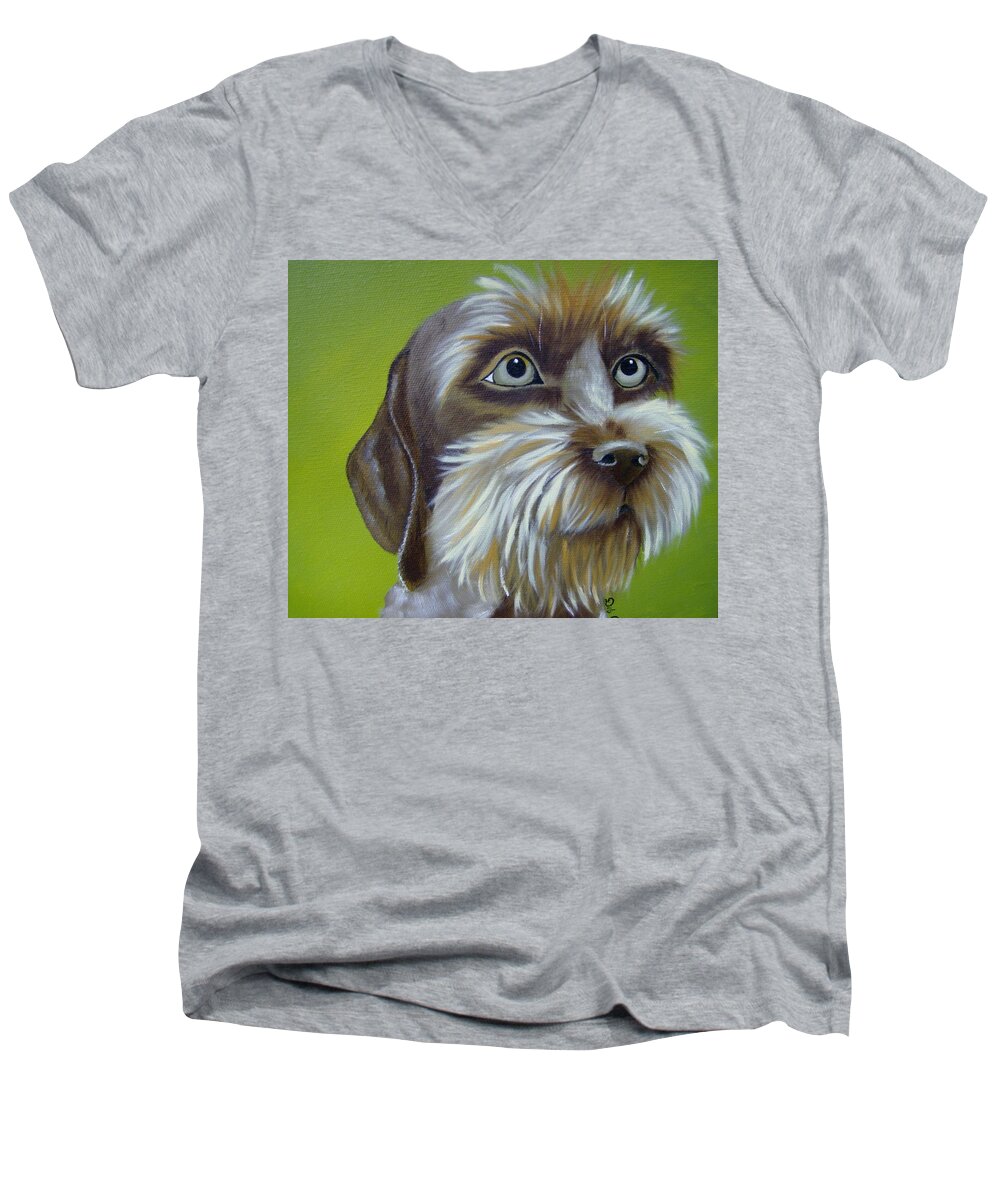 Terrier Men's V-Neck T-Shirt featuring the painting Terrier Waiting Patiently by Debra Campbell