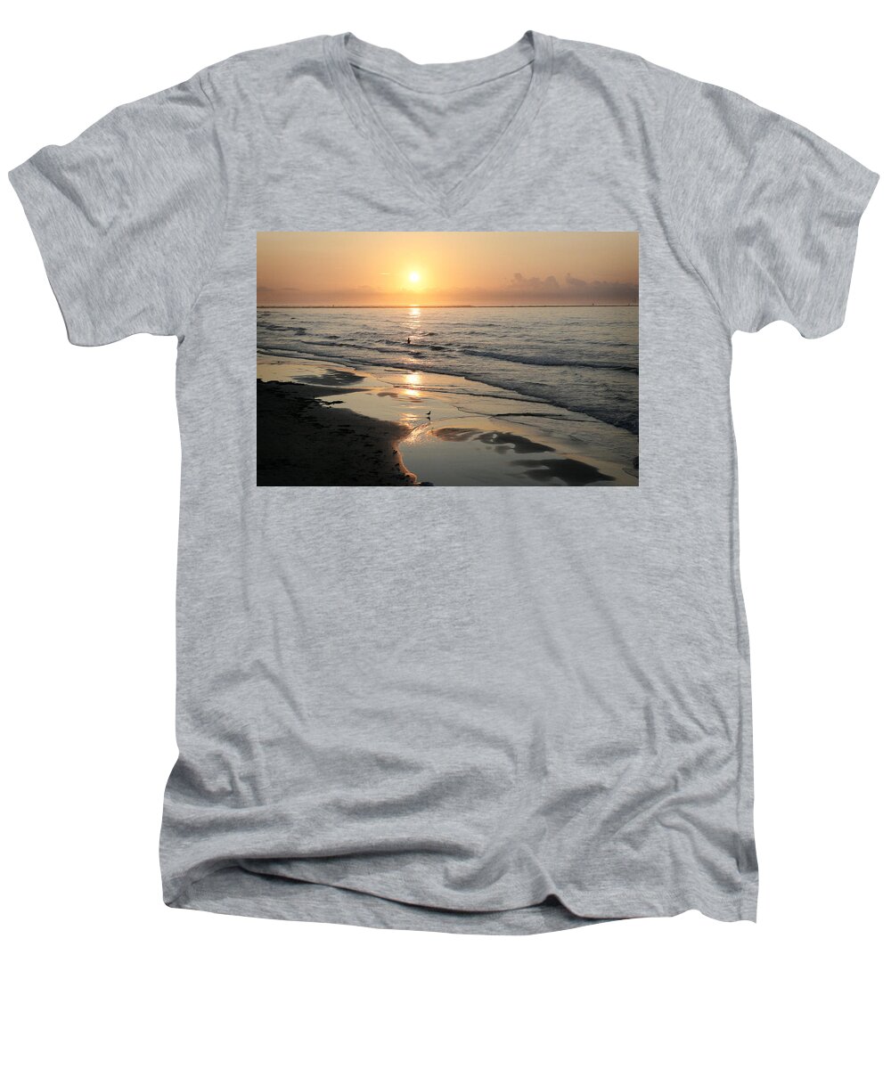 Water Men's V-Neck T-Shirt featuring the photograph Texas Gulf Coast at Sunrise by Marilyn Hunt