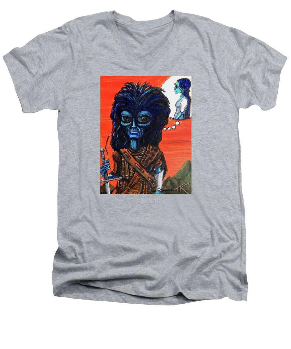 Braveheart Men's V-Neck T-Shirt featuring the painting The Alien Braveheart by Similar Alien