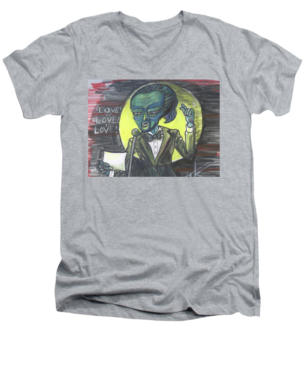 Lin-manuel Miranda Men's V-Neck T-Shirt featuring the drawing The alien Lin-Manuel Miranda by Similar Alien
