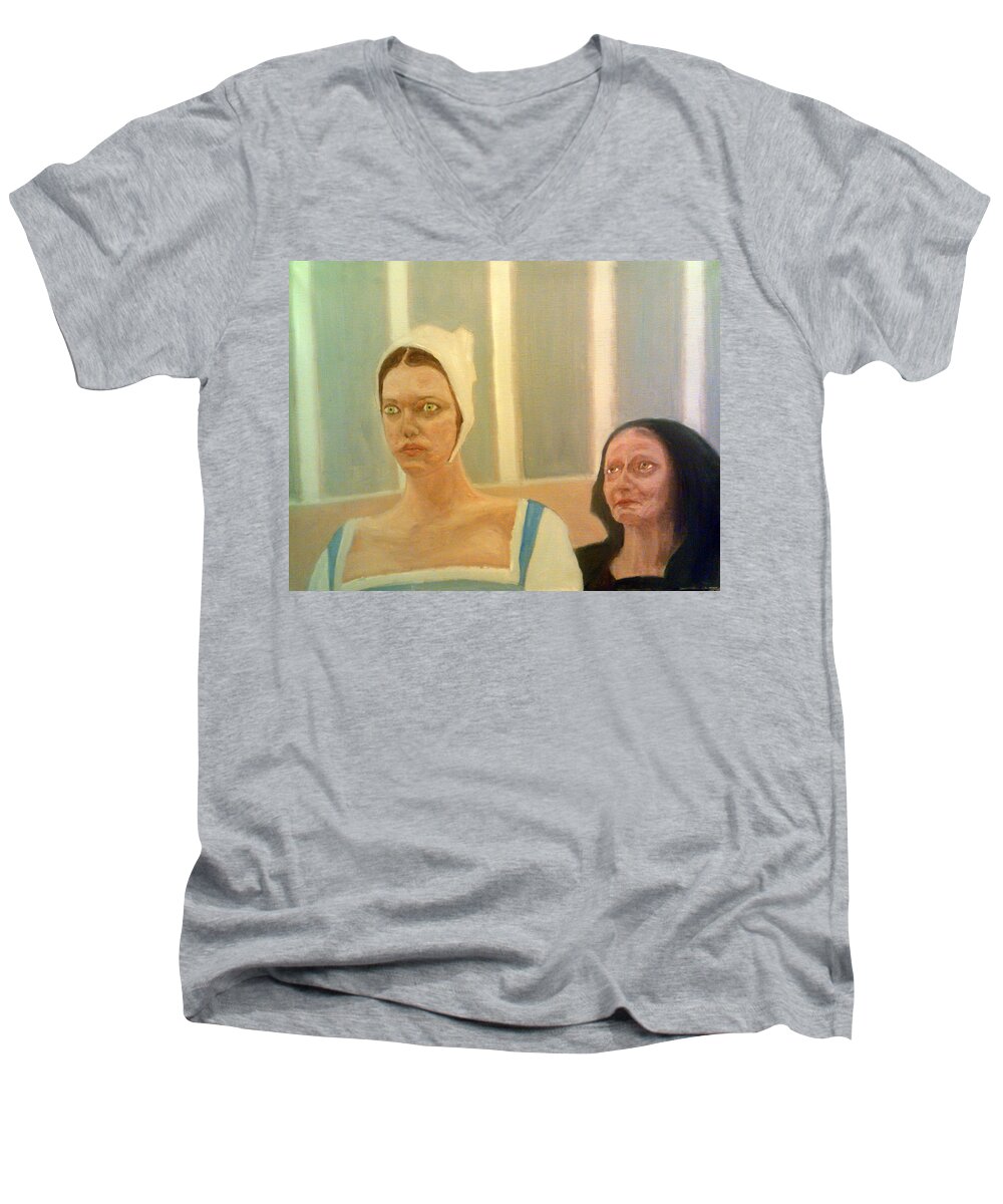 Execution Men's V-Neck T-Shirt featuring the painting The Apprehension Of Impending Death For Katherine Howard by Peter Gartner