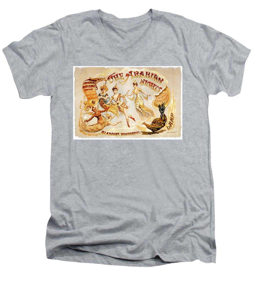 Burlesque Men's V-Neck T-Shirt featuring the digital art The Arabian Nights Burlesque by Vintage Treasure
