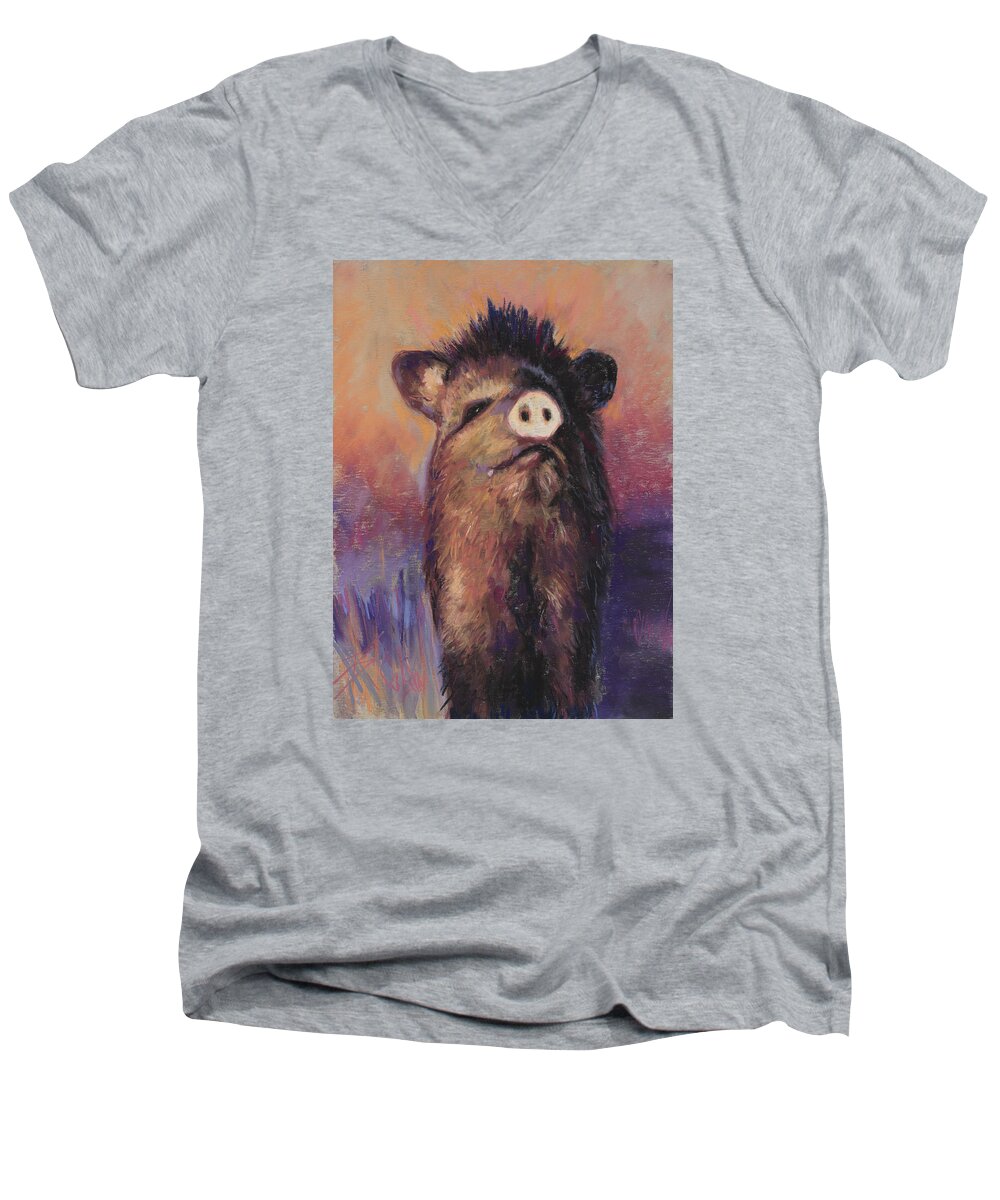 Wild Pig Men's V-Neck T-Shirt featuring the painting The Aristocrat by Billie Colson