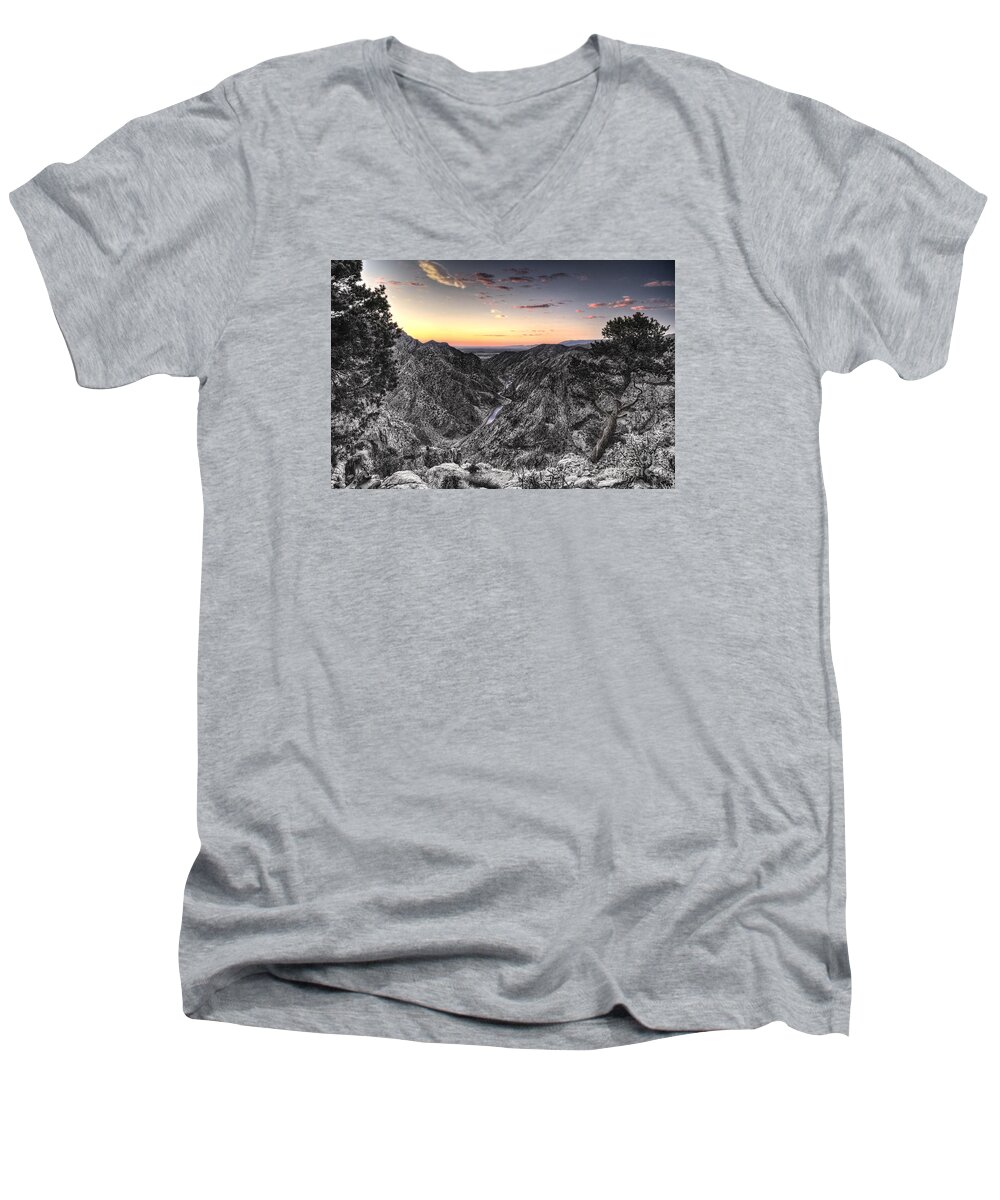 The Arkansas Through Royal Gorge Men's V-Neck T-Shirt featuring the digital art The Arkansas Through Royal Gorge by William Fields