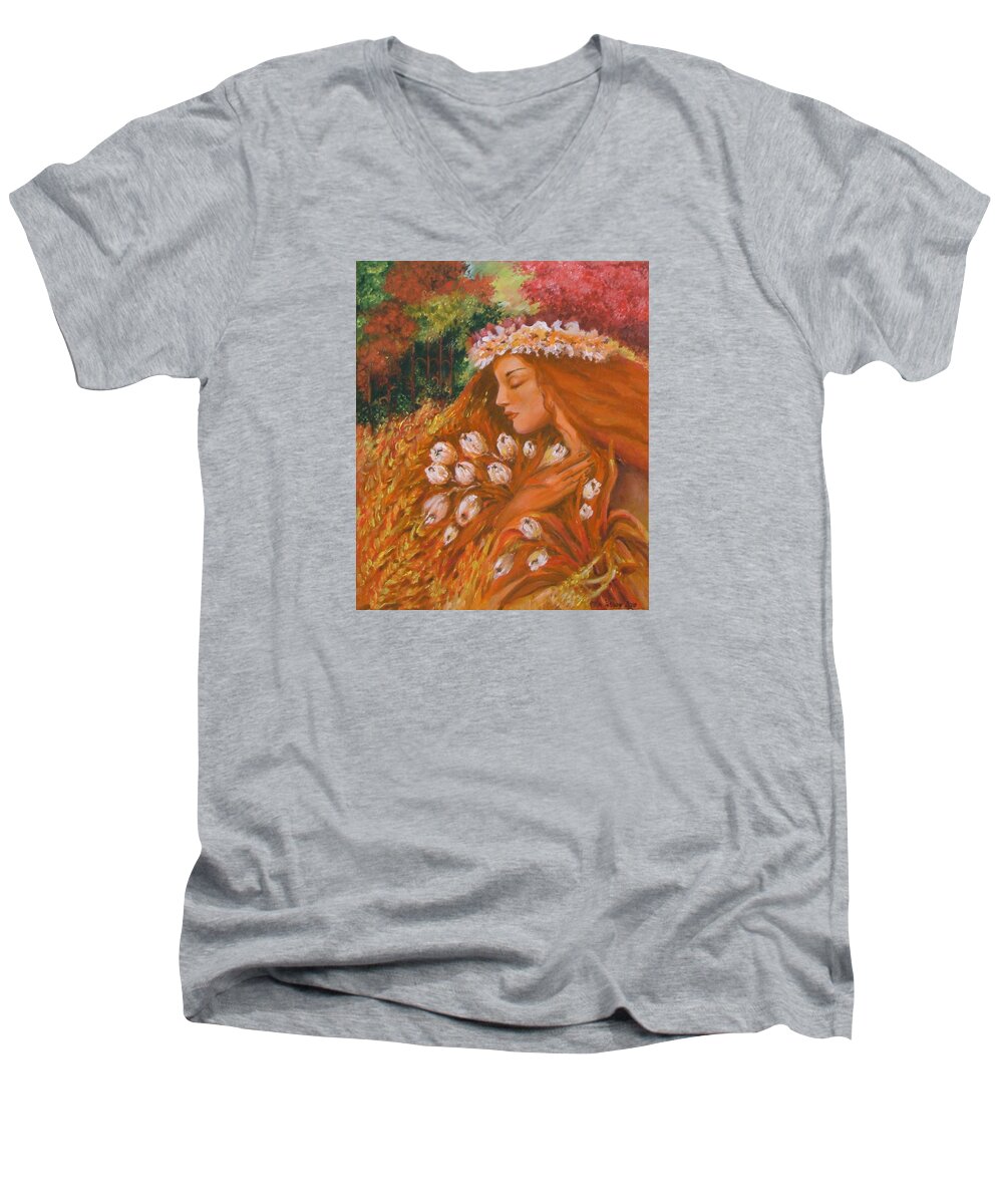 Acrylic Men's V-Neck T-Shirt featuring the painting Autumn #2 by Rita Fetisov