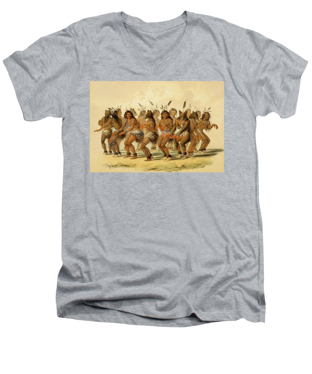 George Catlin Men's V-Neck T-Shirt featuring the relief The Bear Dance by George Catlin