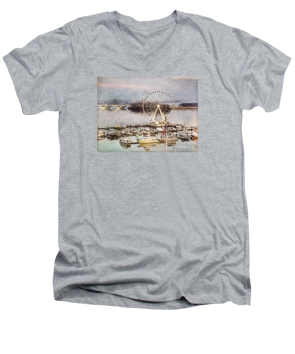 Capital Wheel Men's V-Neck T-Shirt featuring the photograph The Capital Wheel At National Harbor by Kerri Farley