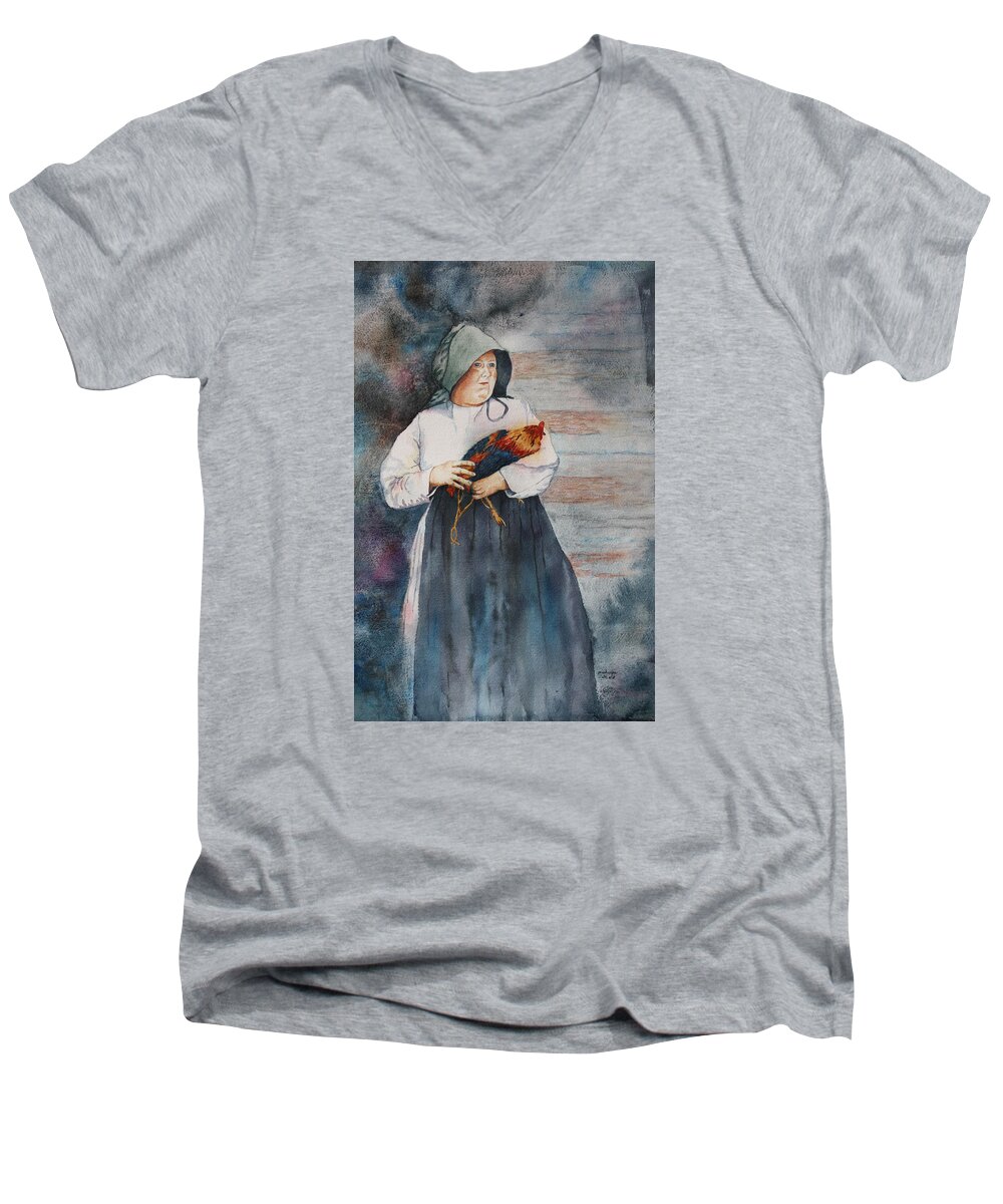 Rooster. Pioneer Woman Men's V-Neck T-Shirt featuring the painting The Capture of Beauregard by Patsy Sharpe