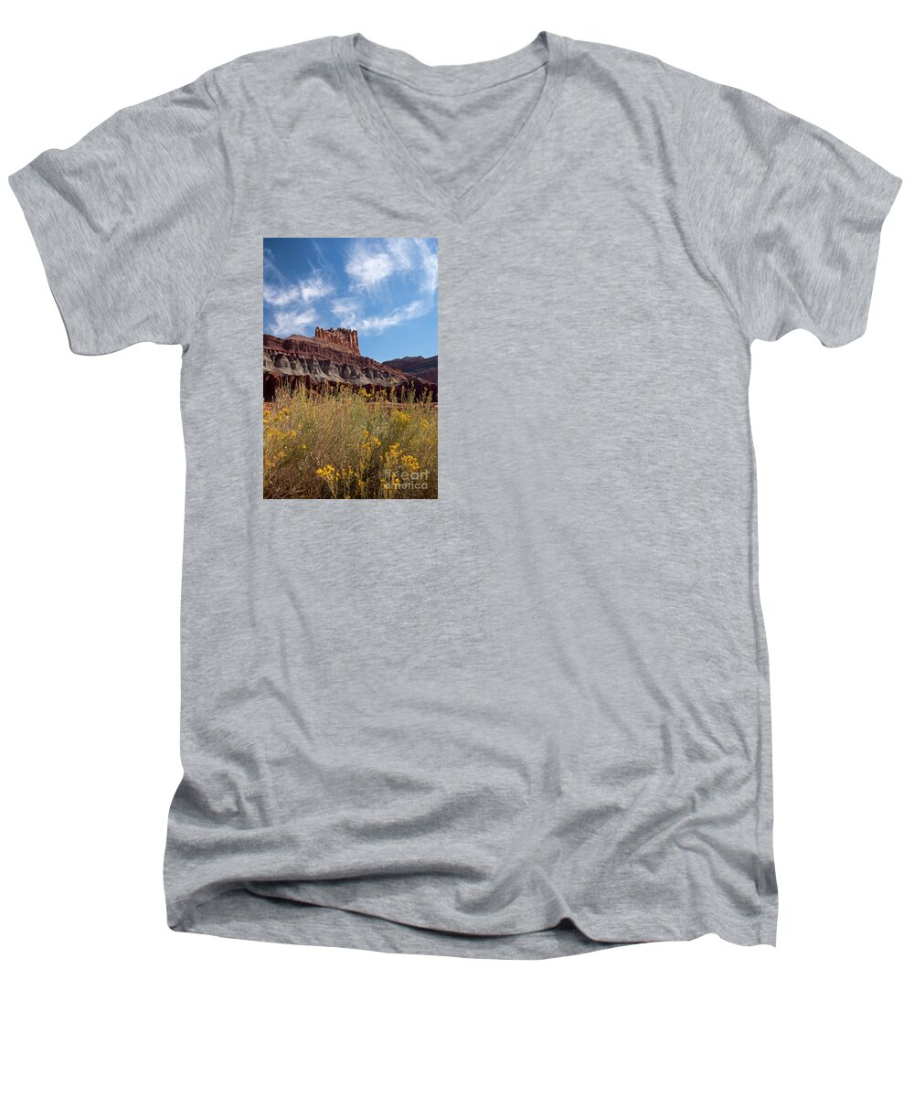Rock Men's V-Neck T-Shirt featuring the photograph Rock Formation Capital Reef by Cindy Murphy - NightVisions