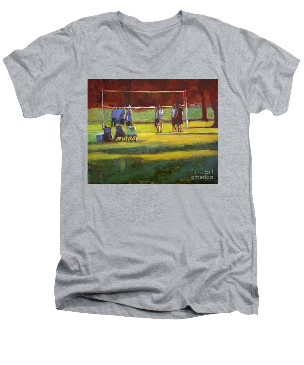 Park Men's V-Neck T-Shirt featuring the painting The challenge by Tate Hamilton