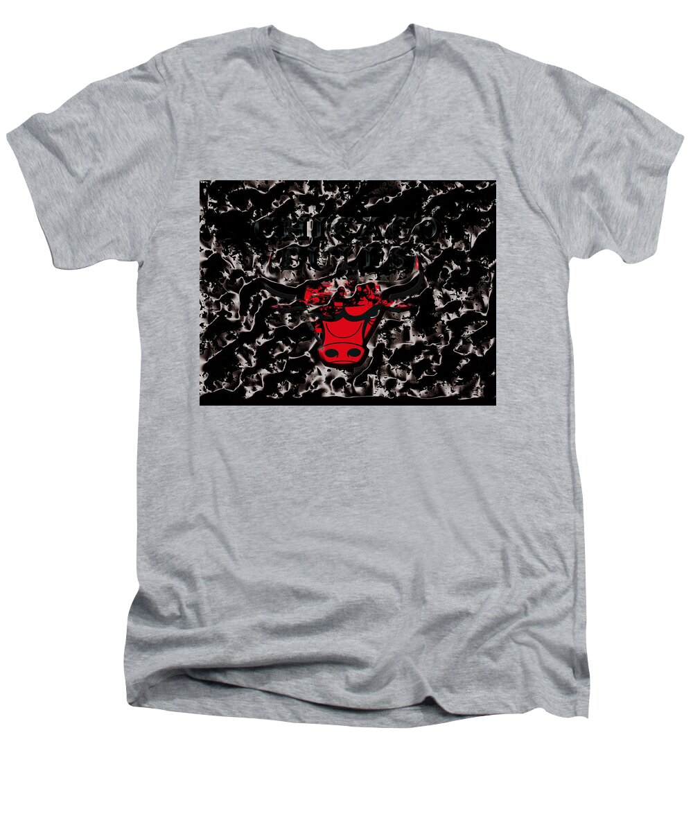 Chicago Bulls Men's V-Neck T-Shirt featuring the mixed media The Chicago Bulls 3e by Brian Reaves