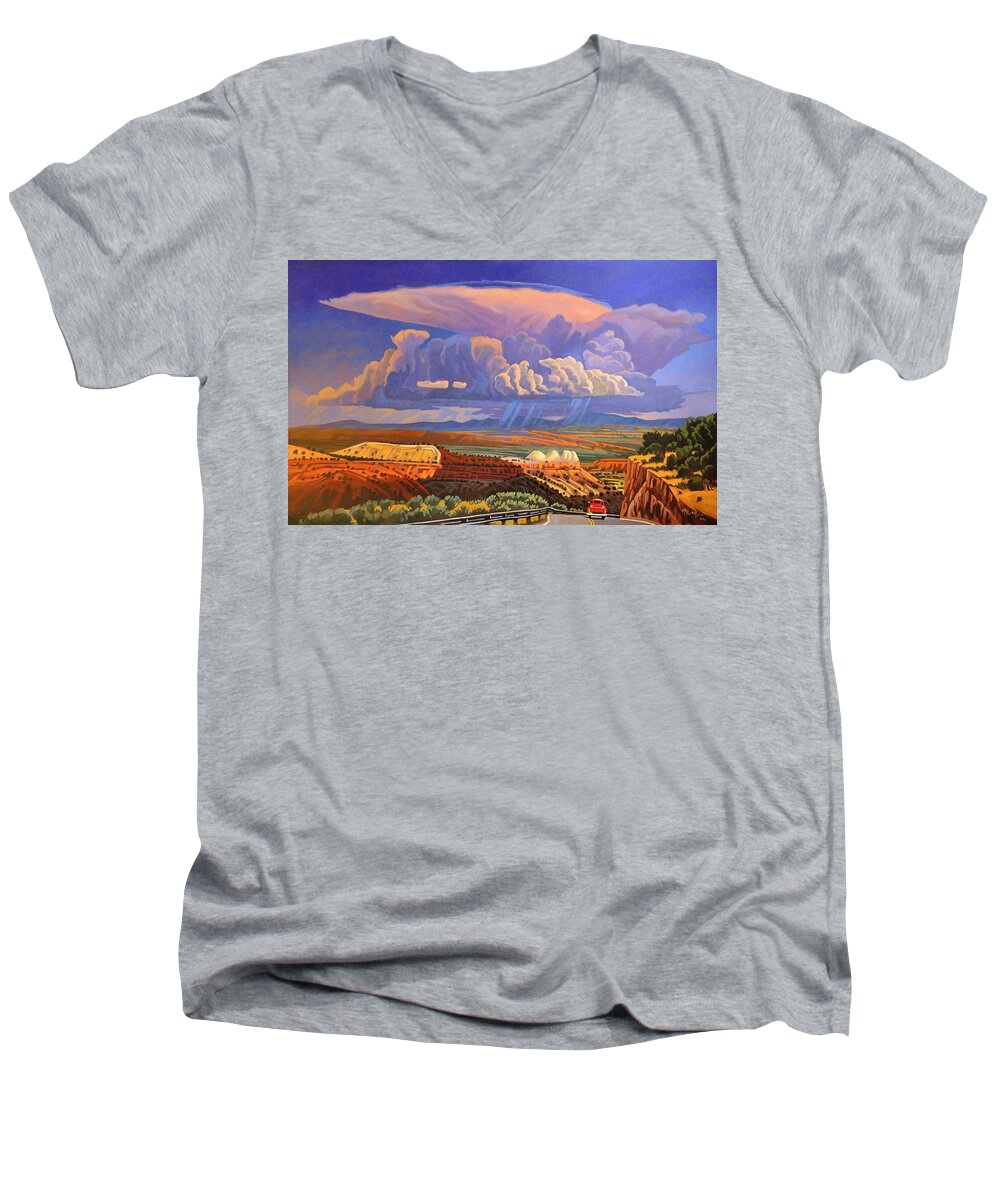 Big Clouds Men's V-Neck T-Shirt featuring the painting The Commute by Art West