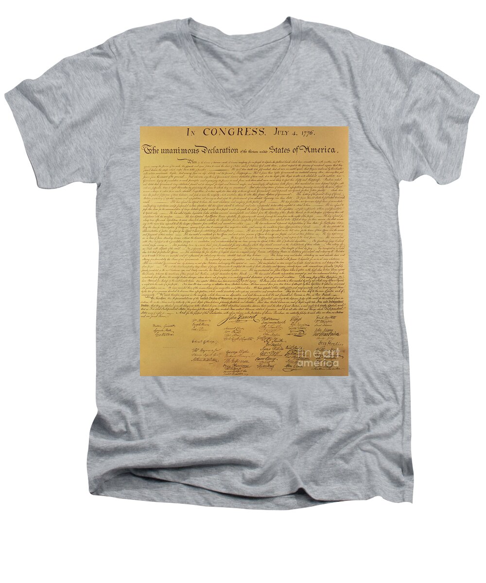 #faatoppicks Men's V-Neck T-Shirt featuring the painting The Declaration of Independence by Founding Fathers