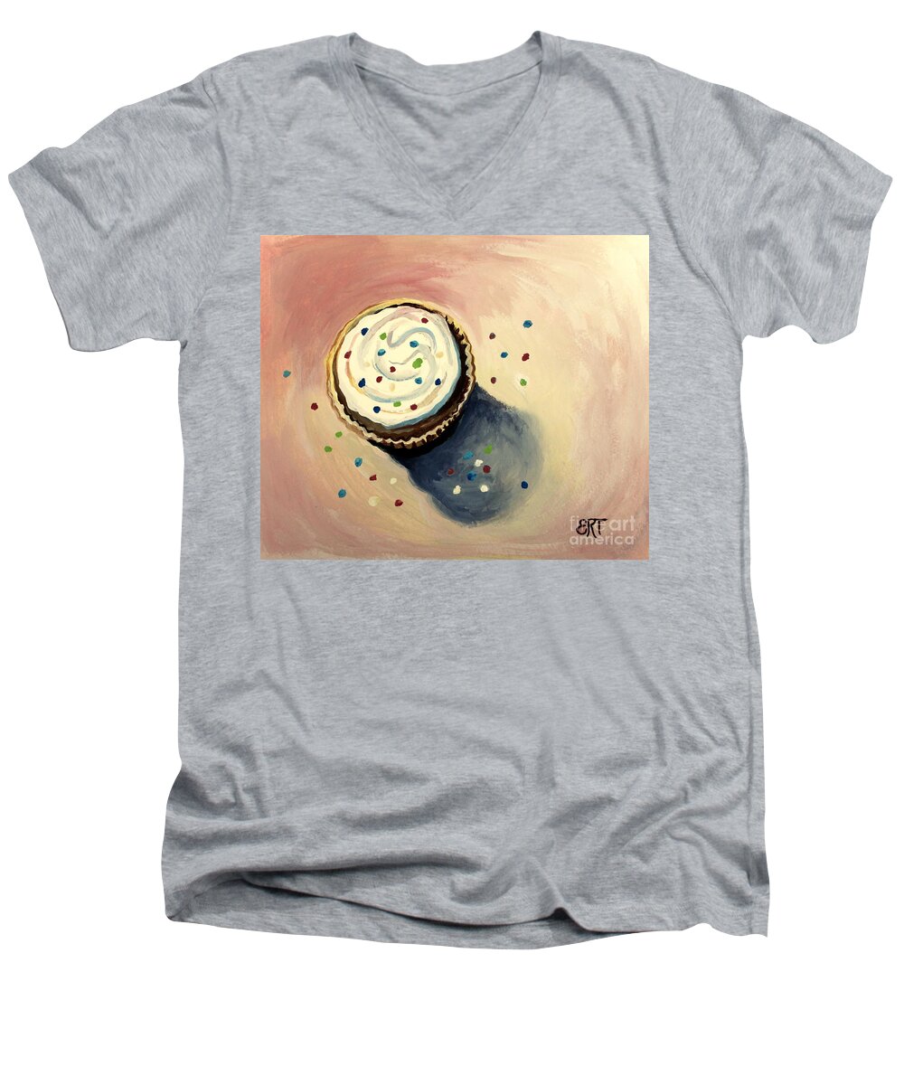 Cupcakes Men's V-Neck T-Shirt featuring the painting The Delightful Cupcake by Elizabeth Robinette Tyndall