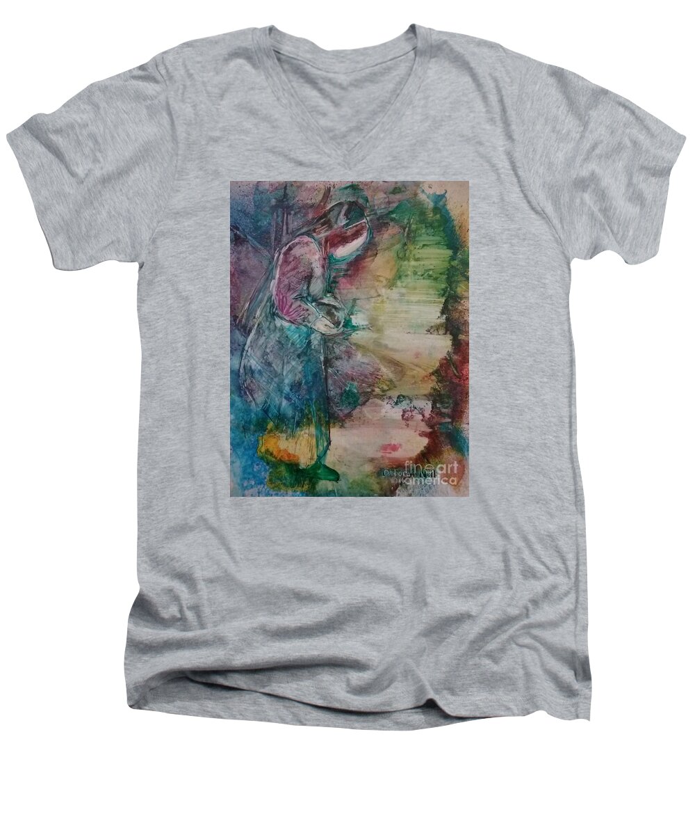Mary Magdeline Men's V-Neck T-Shirt featuring the painting The Empty Tomb by Deborah Nell