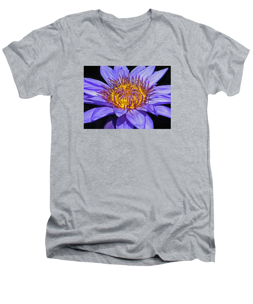 Tropical Flowers Men's V-Neck T-Shirt featuring the photograph The Eye Of The Water Lily by Emmy Marie Vickers
