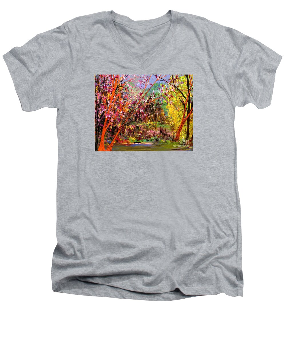 Forest Men's V-Neck T-Shirt featuring the painting The Forest in Bloom by James and Donna Daugherty
