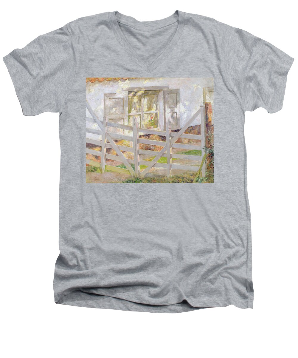 Gate Men's V-Neck T-Shirt featuring the painting The Gate by Emile Claus