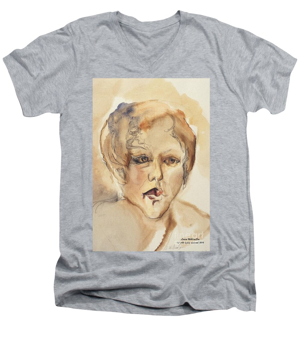 Portraits Men's V-Neck T-Shirt featuring the painting The Gentle Listener by Laara WilliamSen