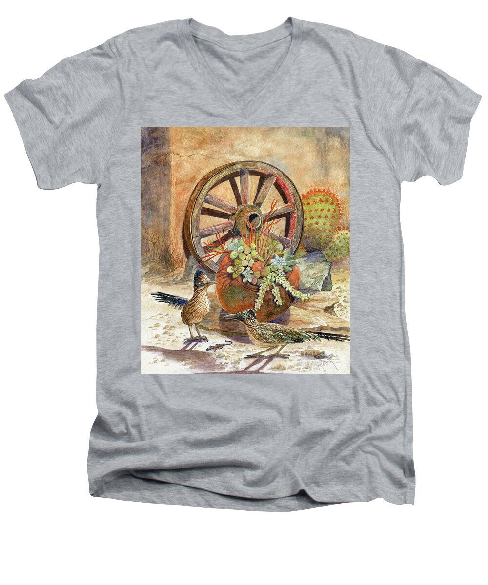 Roadrunners Men's V-Neck T-Shirt featuring the painting The Gift by Marilyn Smith