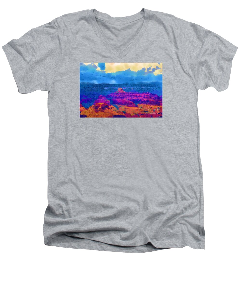 Grand-canyon Men's V-Neck T-Shirt featuring the digital art The Grand Canyon Alive In Color by Kirt Tisdale