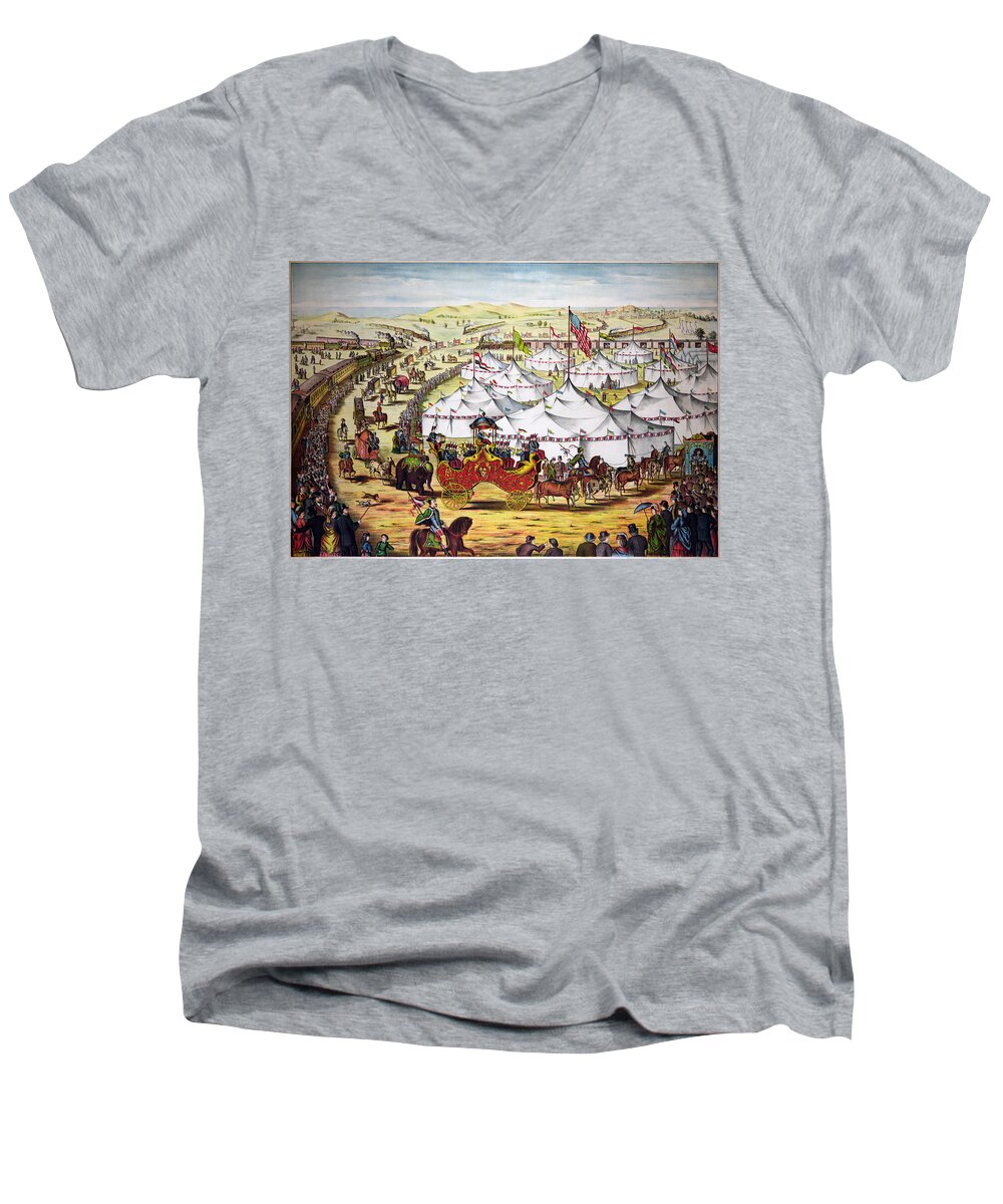 1874 Men's V-Neck T-Shirt featuring the painting The grand layout, chromolithograph 1874 by Vincent Monozlay