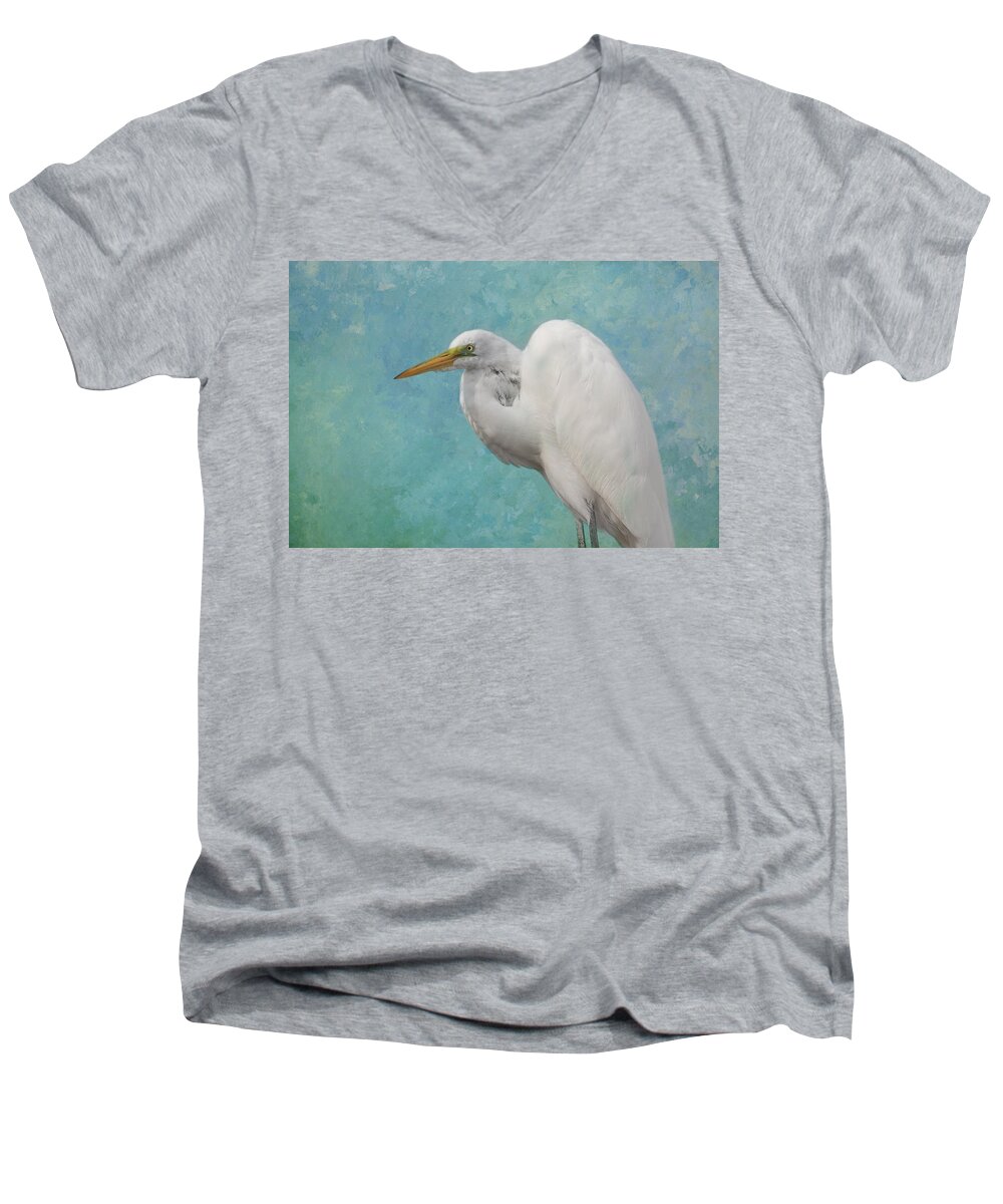 Egret Men's V-Neck T-Shirt featuring the photograph The Great White by Kim Hojnacki