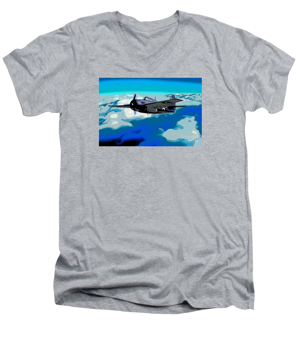 Grumman Men's V-Neck T-Shirt featuring the photograph The High Flight of a Grumman F4F Wildcat by Wernher Krutein