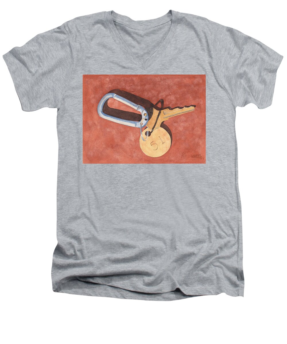 Key Men's V-Neck T-Shirt featuring the painting The Keys to Area 51 by Ken Powers