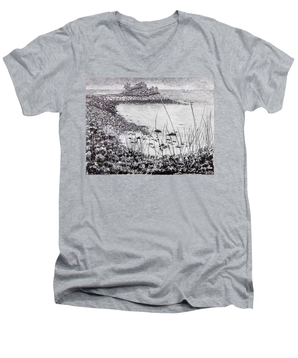 Pen And Ink Men's V-Neck T-Shirt featuring the drawing The Knob by Betsy Carlson Cross