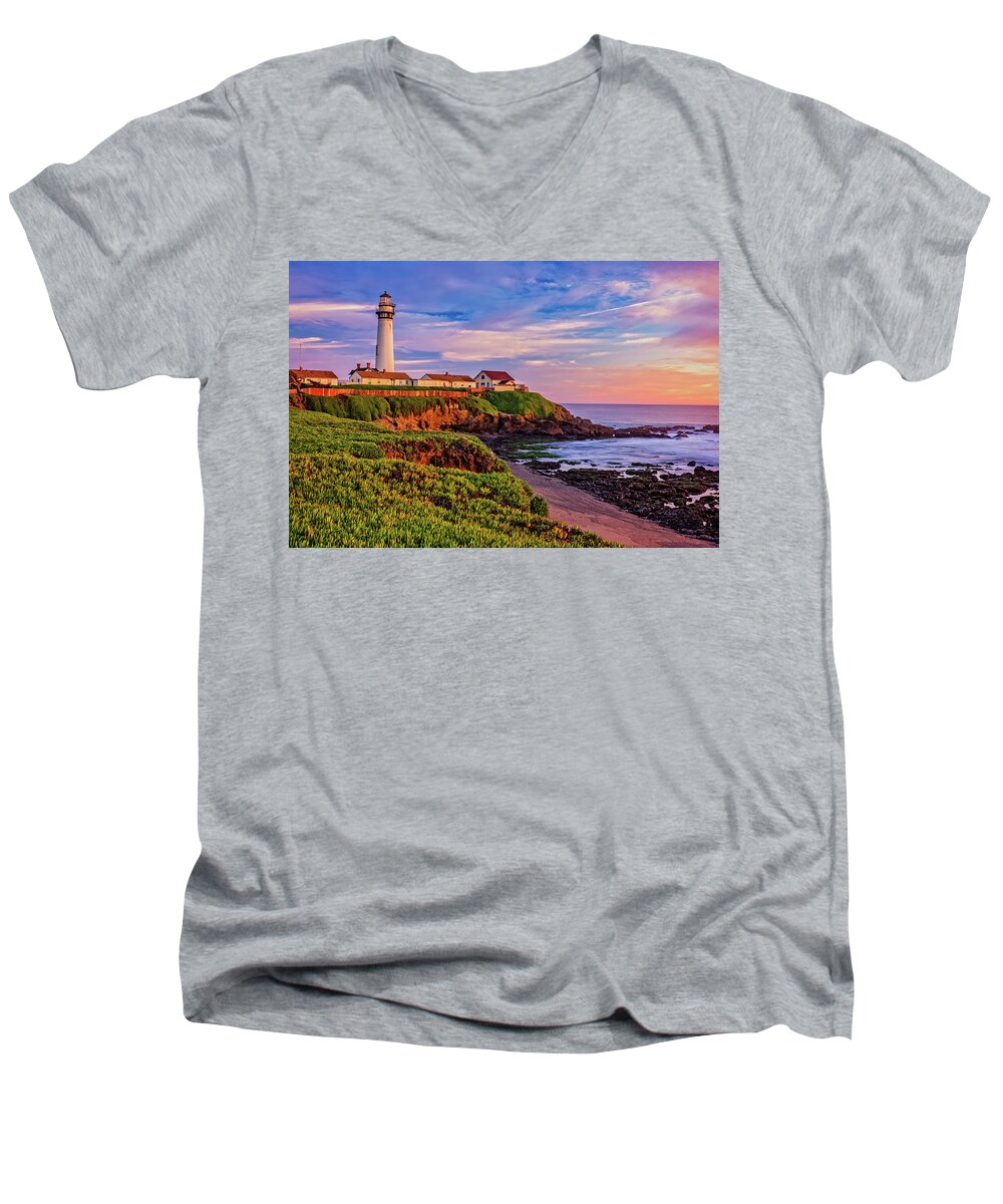 Beach Men's V-Neck T-Shirt featuring the photograph The Light of Sunset by John Hight