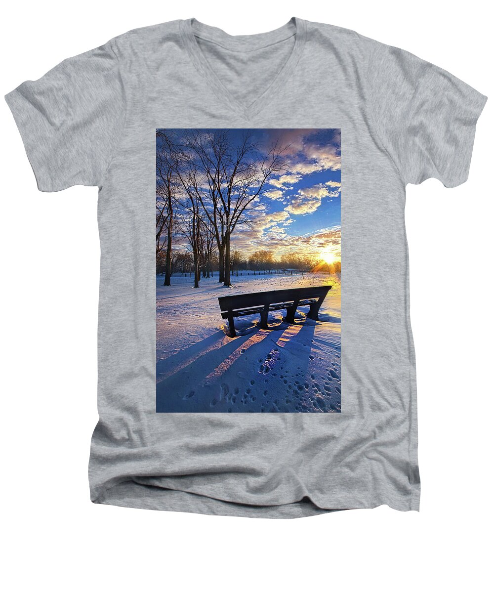 Clouds Men's V-Neck T-Shirt featuring the photograph The Light That Beckons by Phil Koch