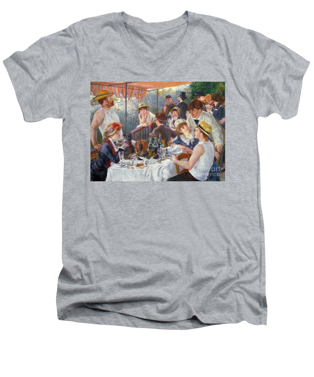 The Men's V-Neck T-Shirt featuring the painting The Luncheon of the Boating Party by Pierre Auguste Renoir