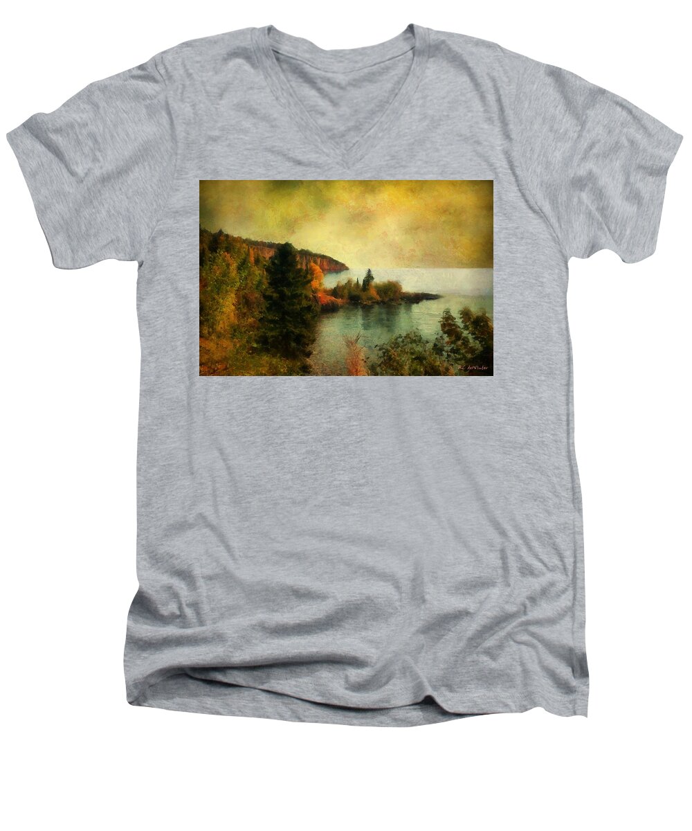 Landscape Men's V-Neck T-Shirt featuring the painting The Magic Hour by RC DeWinter