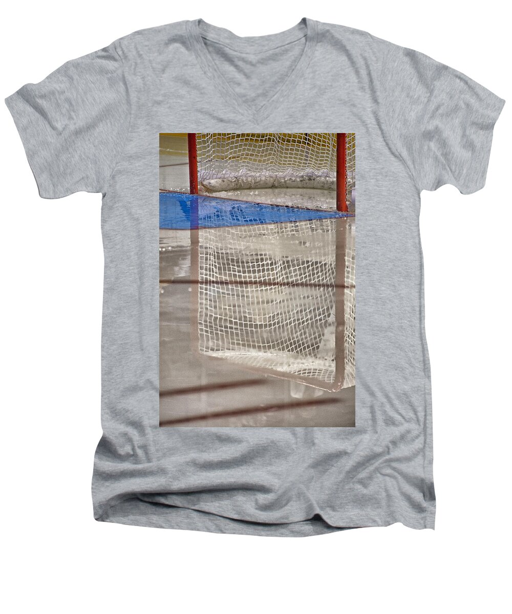 Hockey Men's V-Neck T-Shirt featuring the photograph The Net Reflection by Karol Livote
