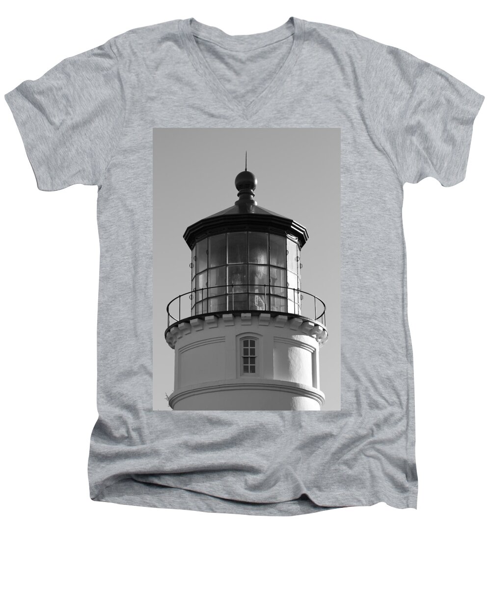 Lighthouse Men's V-Neck T-Shirt featuring the photograph The Night Light by Laddie Halupa