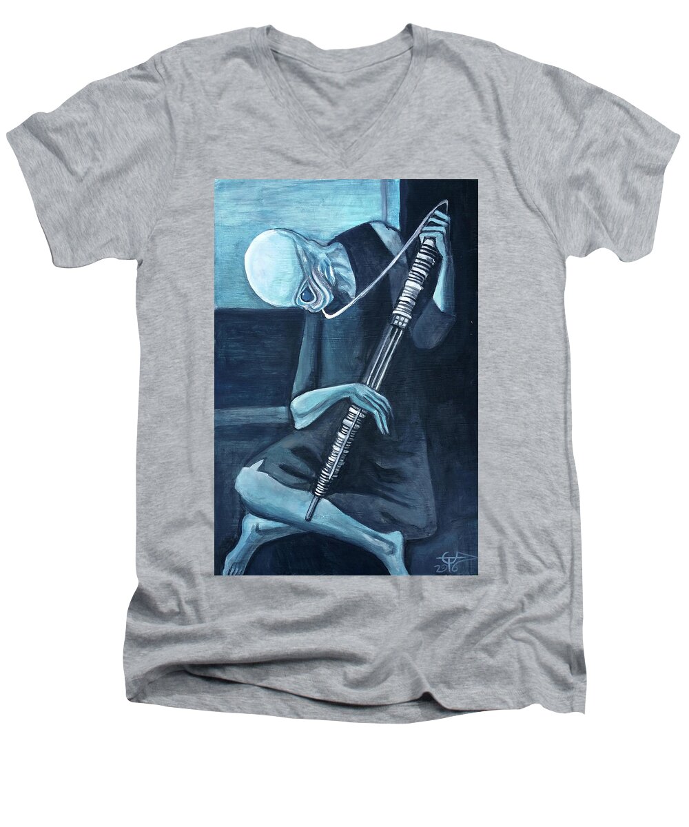 Bith Men's V-Neck T-Shirt featuring the painting The Old Kloonhornist by Tom Carlton