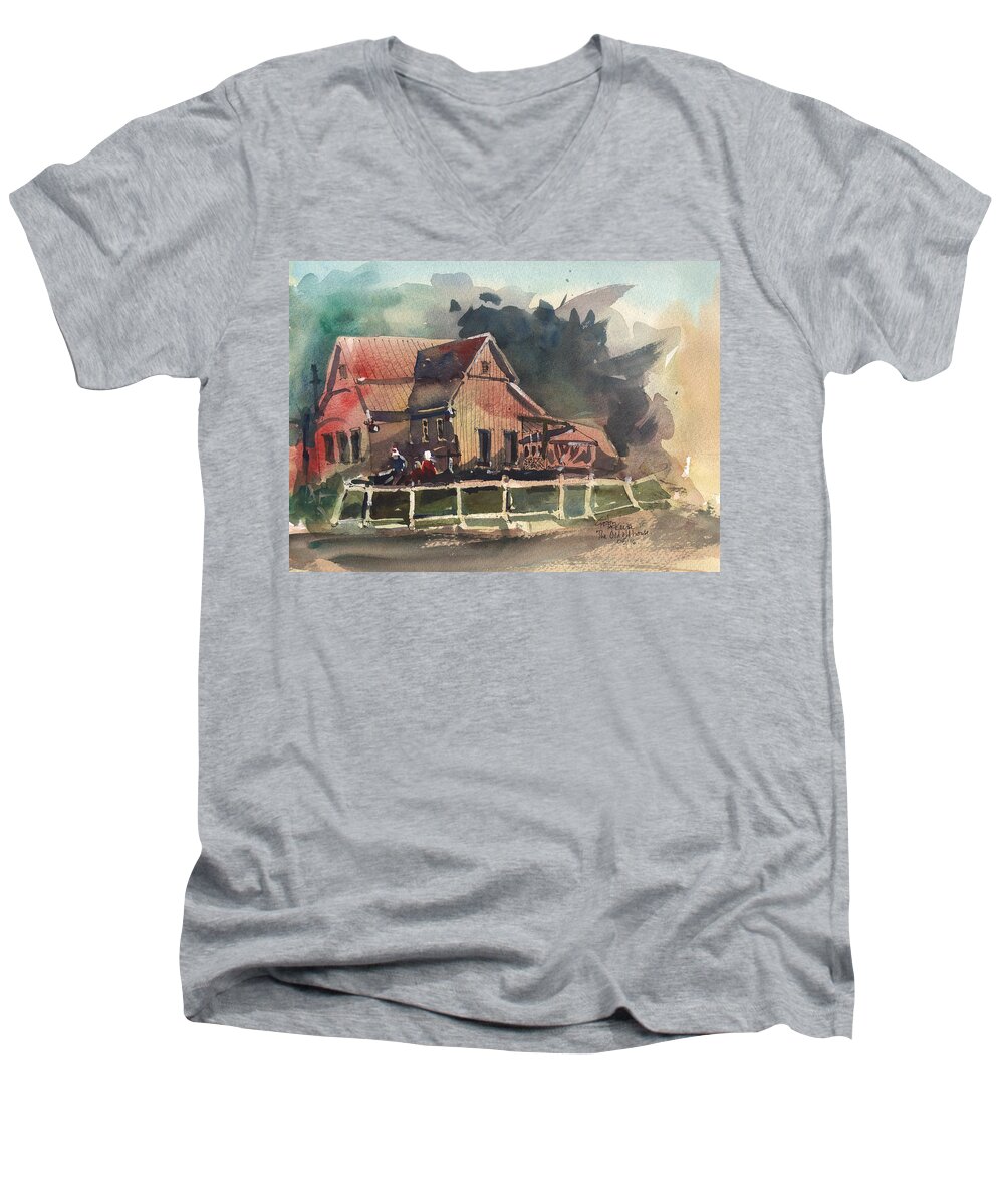 Architecture Men's V-Neck T-Shirt featuring the painting The Old old house by Gaston McKenzie