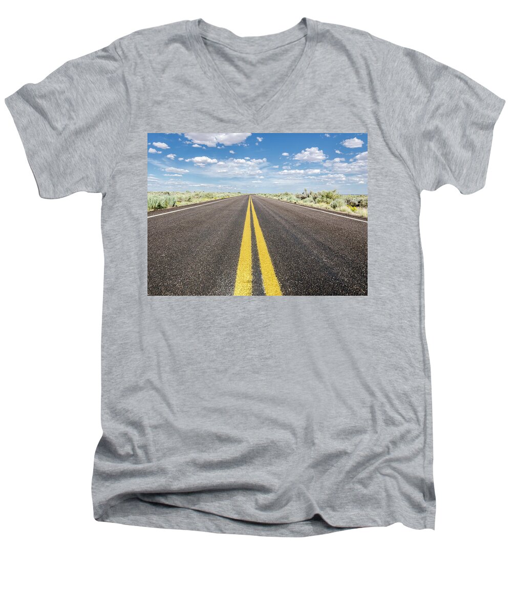 Landscape Men's V-Neck T-Shirt featuring the photograph The Open Road by Margaret Pitcher