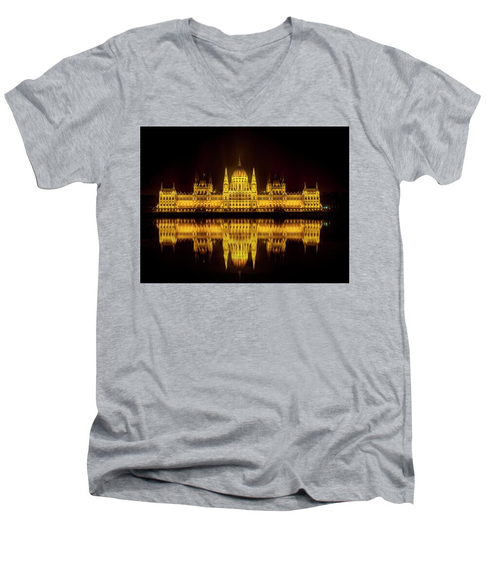 Danube Men's V-Neck T-Shirt featuring the photograph The Parliament house by Usha Peddamatham