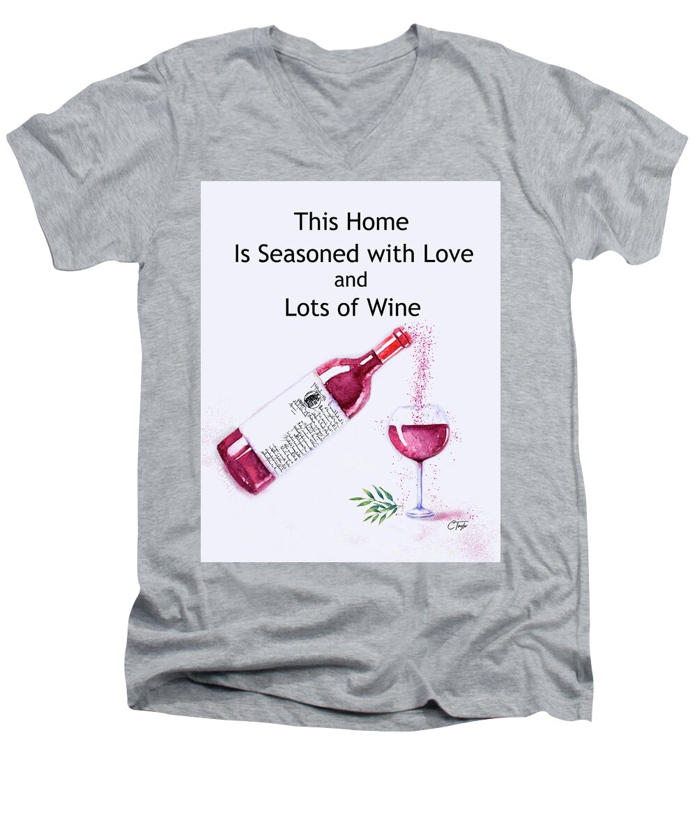 Red Wine Men's V-Neck T-Shirt featuring the mixed media The Pour by Colleen Taylor
