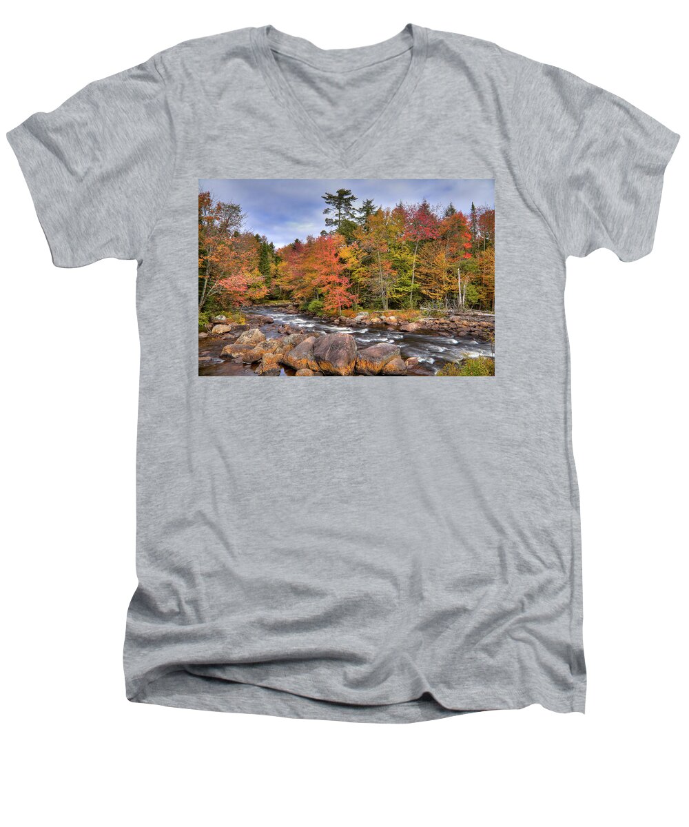 Landscapes Men's V-Neck T-Shirt featuring the photograph The Rapids on the Moose River by David Patterson