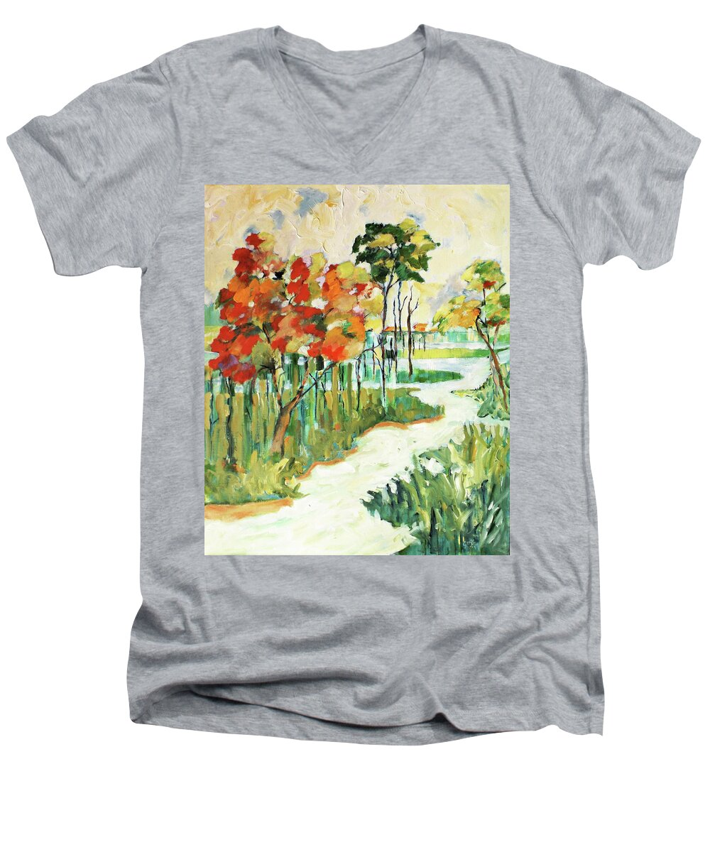 Wetlands Men's V-Neck T-Shirt featuring the painting The Redlands2 by Gloria Dietz-Kiebron