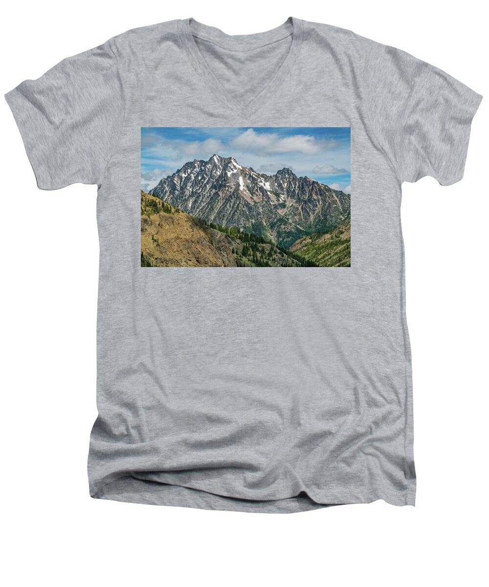 Mountain Men's V-Neck T-Shirt featuring the photograph The Rock at Mount Stuart by Ken Stanback