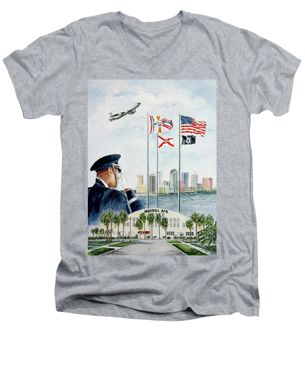 Military Men's V-Neck T-Shirt featuring the painting The Salute by Roxanne Tobaison