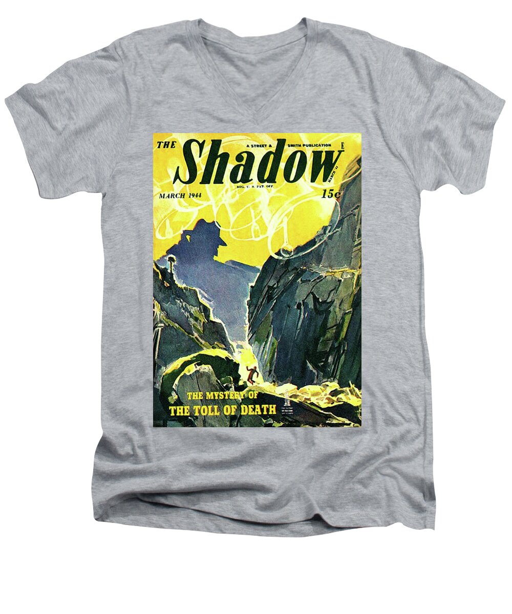 The Shadow Men's V-Neck T-Shirt featuring the painting The Shadow The Mystery of the Toll of Death by Conde Nast