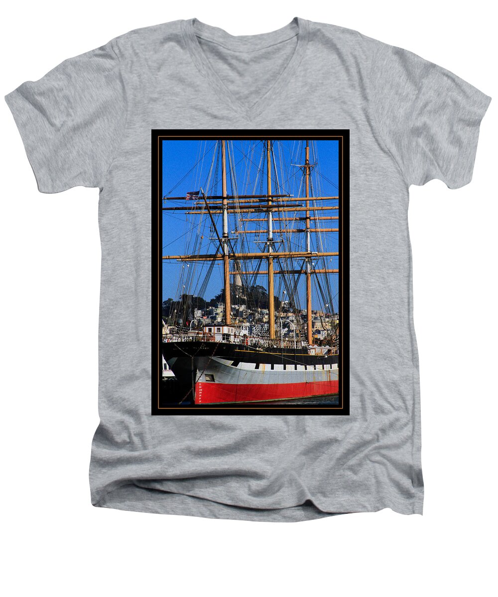 Bonnie Follett Men's V-Neck T-Shirt featuring the photograph The ship Balclutha by Bonnie Follett